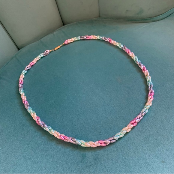 Colourful Pastel “Ringed Rice” faux Pearl Necklace - Picture 1 of 5